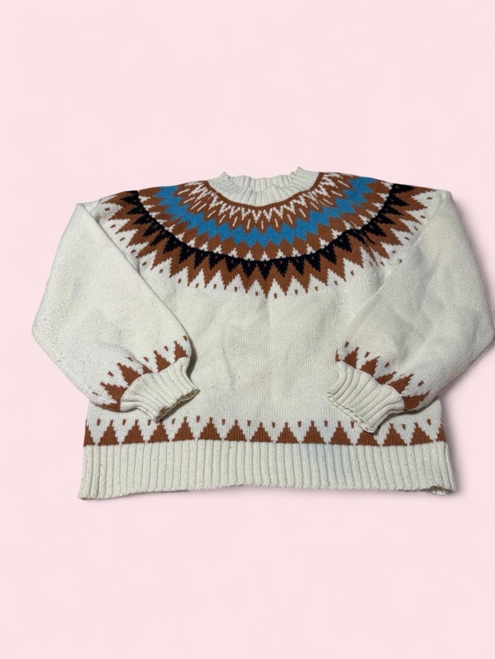 Panache Cream Fair Isle Turtleneck Sweater with Brown and Blue Accents